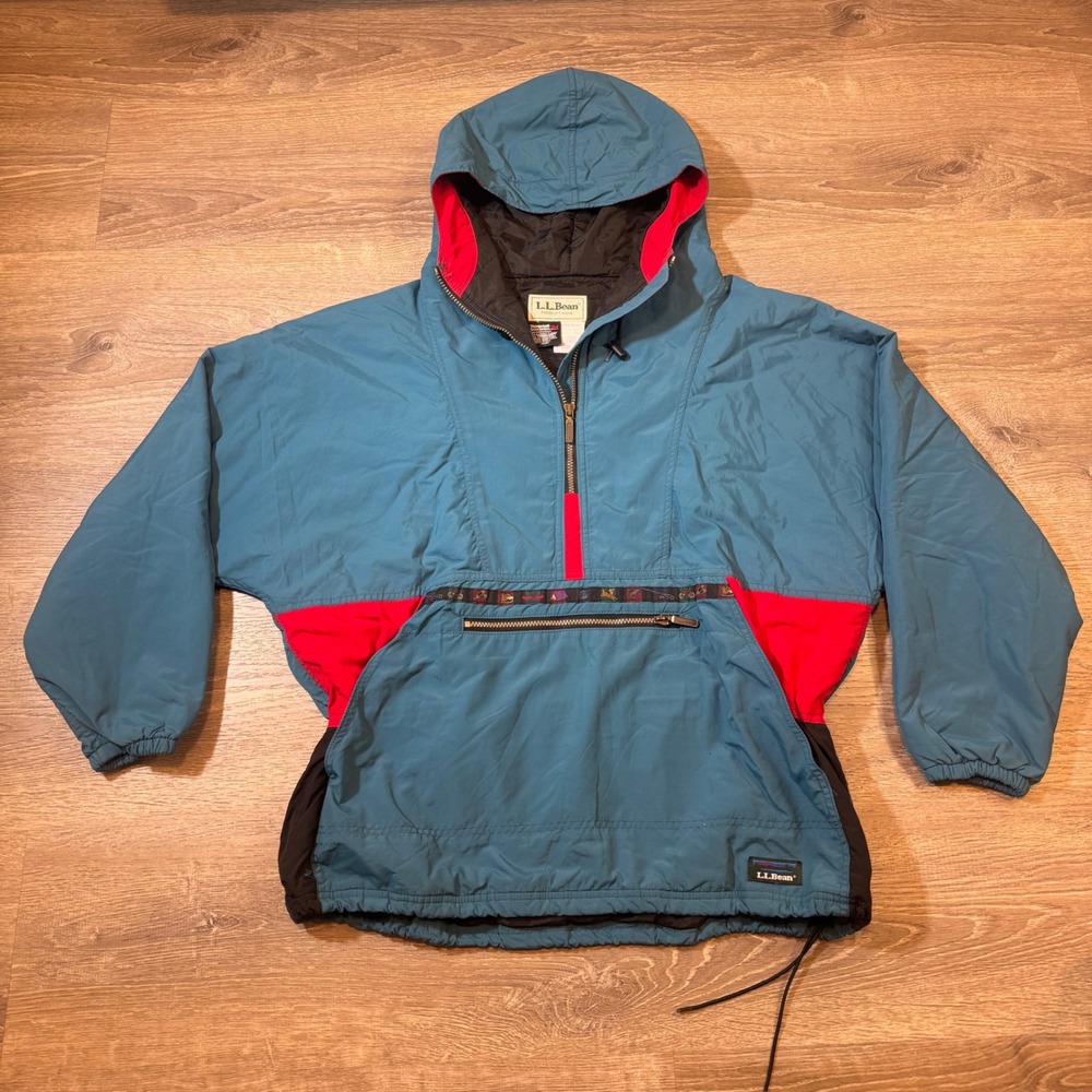 Vintage Women's LL Bean Thinsulate Anorak Jacket Teal Red Hooded XL - Picture 2 of 5